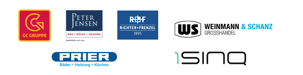 Logos der Großhändler GC Gruppe, Richter und Frenzel, Weinmann und Schanz, Peter Jensen, Prier, 1Sinq